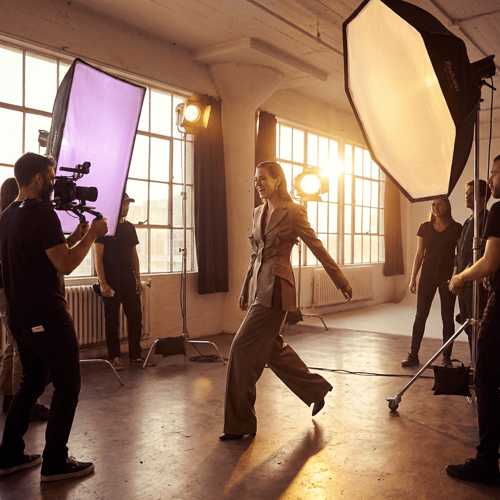 Professional modeling shoot for brand campaign.